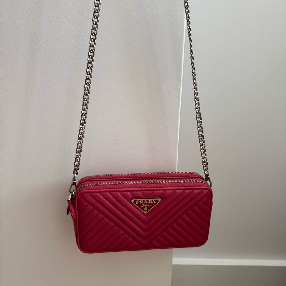 Prada Double Zip Quilted Leather Crossbody Bag Pink